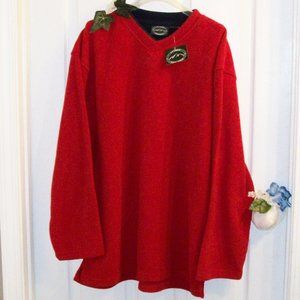 LYNDON TRADING COMPANY Sz L NWT Soft Fleece Shirt Red Navy V-Neck